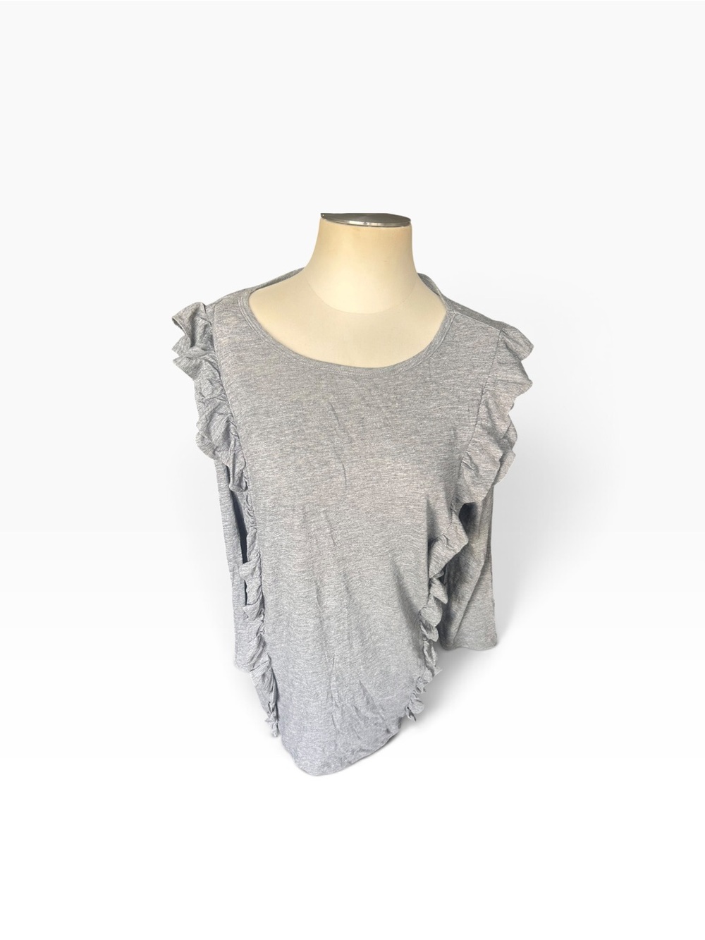 Banana Republic Gray Ruffle-Trim Long Sleeve Tee